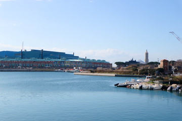 Fototapeta na wymiar view of port of Livorno, Italy on Ligurian sea