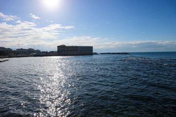 Coast of the ligurian sea in Livorno, Italy in winter sunny day