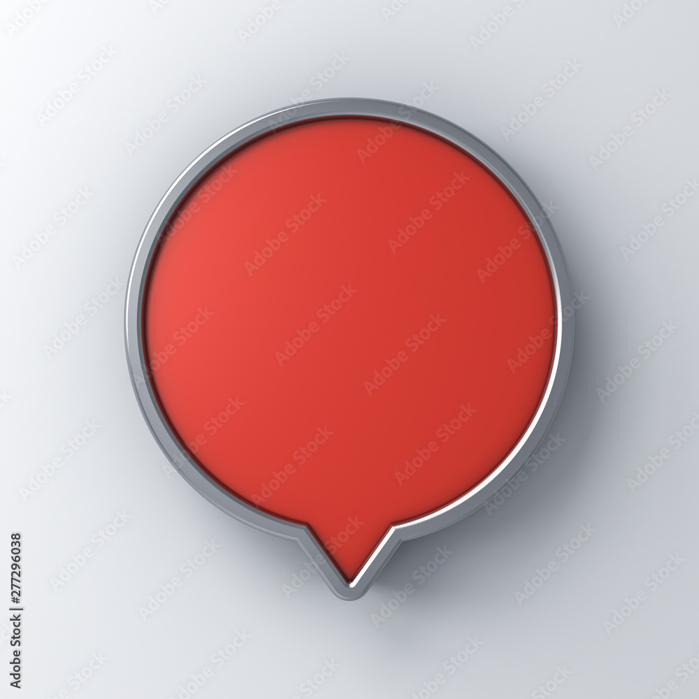 Aufkleber Blank red round speech bubble signage pin isolated on white wall background with shadow 3D rendering