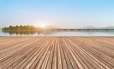 Empty Plaza Floor Bricks and Beautiful Natural Landscape
