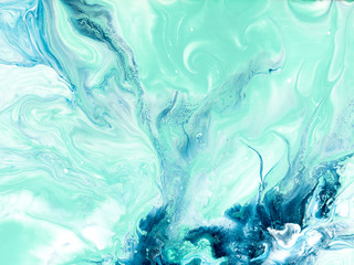 Blue and green creative abstract hand painted background, marble texture, abstract ocean