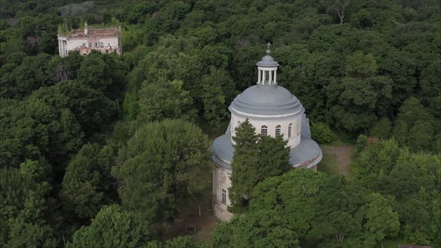 Ruins of an old stone house in the forest. Abandoned manor. Manor GolitsynThe perishing estate of princes Golitsyn-Prozorovsky, located in the village of Zubrilovo of the Malosergievsky village counci