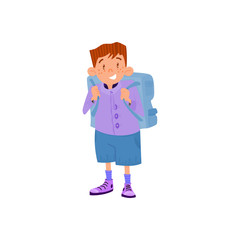 Schoolboy with a backpack cartoon flat style character, back to school