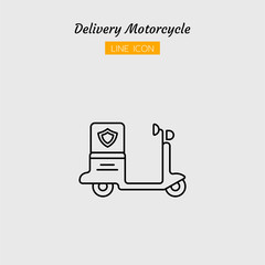 line icon symbol, motorcycle transport postal delivery logistics safty shipping service, Isolated flat outline vector design