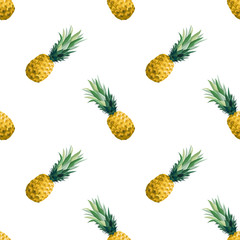 Seamless summer pattern with pineapples. Vector illustration, botanical background.