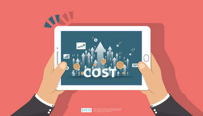 arrow increase for cost reduction concept . business management at lost crisis and bankrupt situation. finance expenses and profit improvement illustration for banner or background vector template.