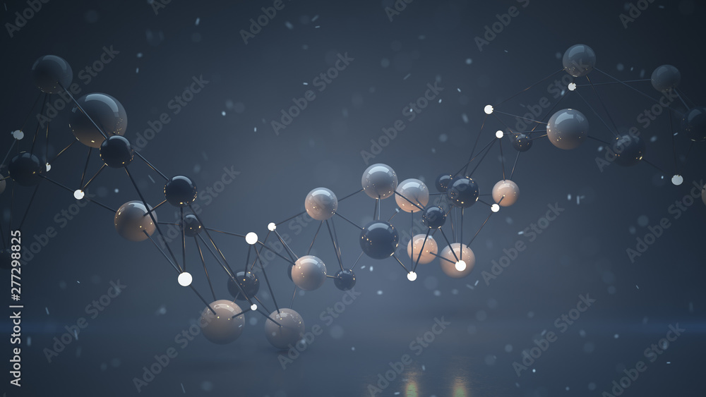 Poster network shape of shiny spheres 3d rendering