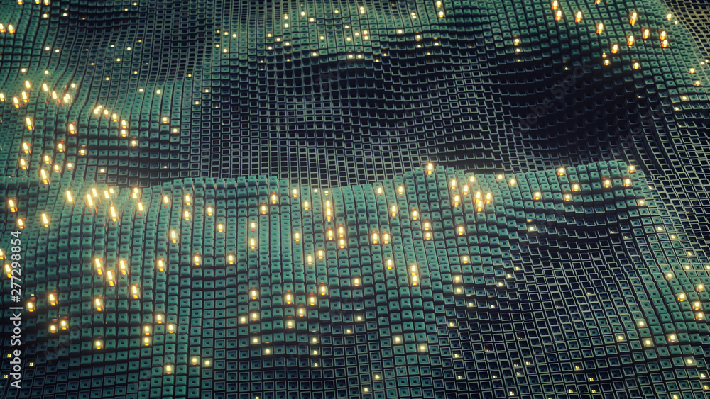 Poster chaotic cubes are waving 3d rendering