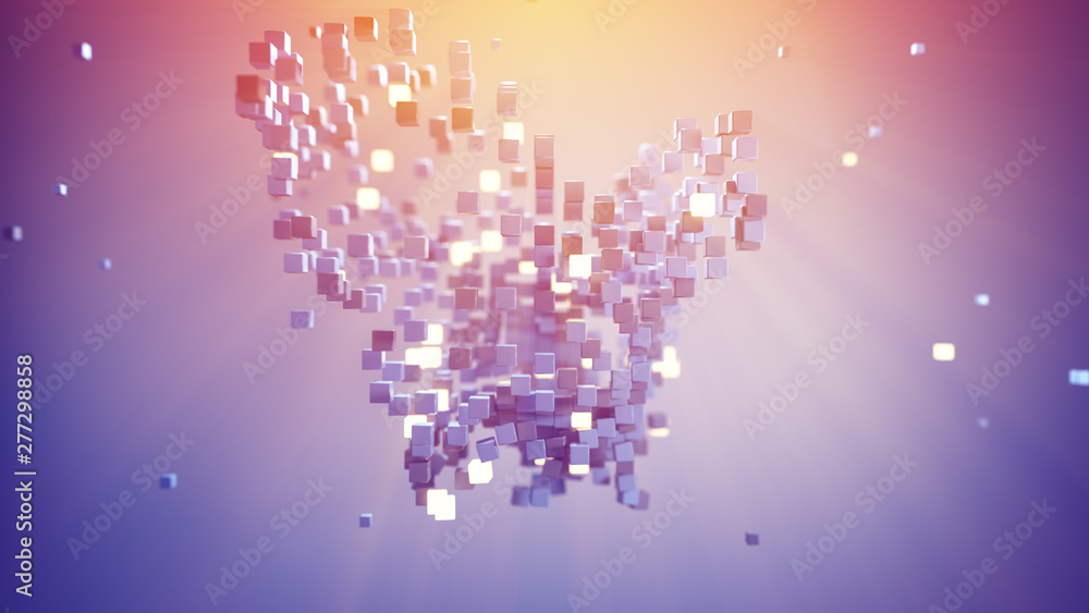 Poster chaotic bundle of cubes 3d rendering