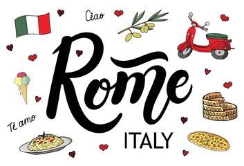 Rome Italy. Hand drawn lettering. Vector illustration