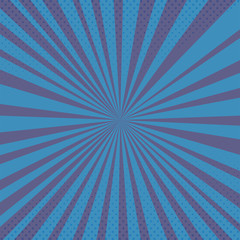 Vector blue background with comics rays and halftones