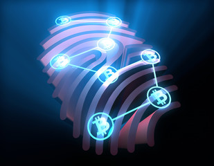 Technology fingerprint graphics, data network technology, currency symbols