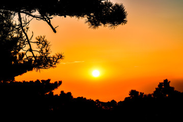 UNESCO World Heritage Site Natural beautiful landscape silhouette sunset Huangshan mountain scenery ( Yellow mountain ) in Anhui CHINA, It is a best of China major tourist destination.