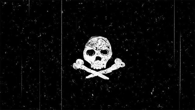White skull shape on black. Seamless loop animation
