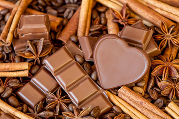 Close Up Of Chocolate With Cinnamon Sticks
