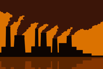 Toxic emissions from factory smokestacks. Vector illustration.