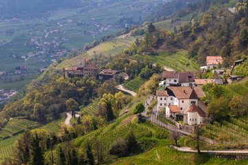 Panoramic view to Castle Thurnstein and Church Sankt Peter ob Gratsch, from municipality village of...
