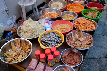 Dried seafood being sold to tourist and locals in Lantau Island