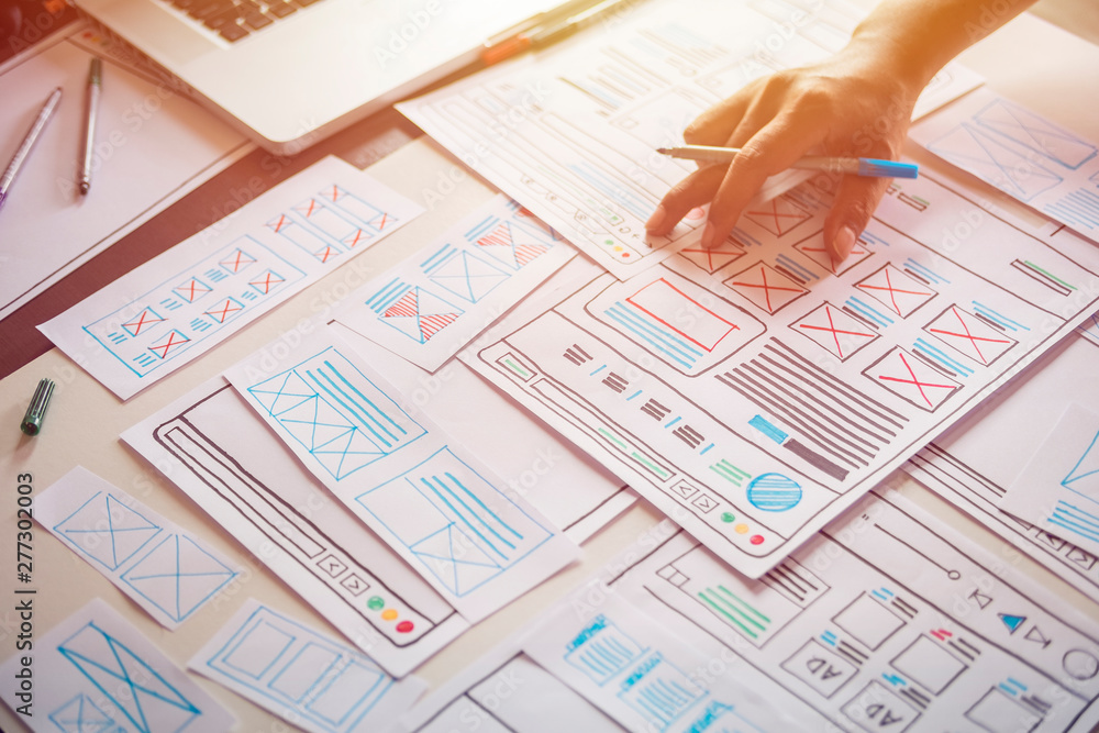 Poster website designer creative planning application developer development draft sketch drawing template l