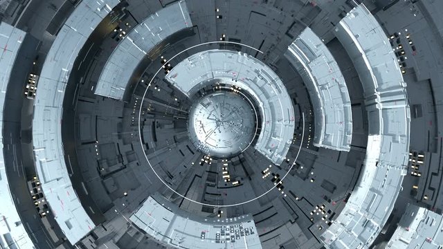 Gray futuristic circular shape. Science fiction design. Seamless loop 3D render animation