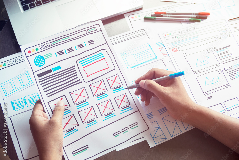 Poster website designer creative planning application developer development draft sketch drawing template l