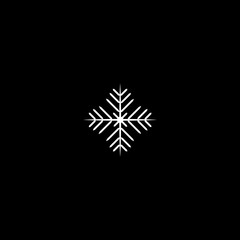 Snowflake icon. Christmas and winter theme. Simple flat white illustration on black background.