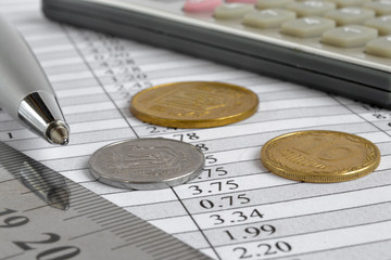 Table and coins