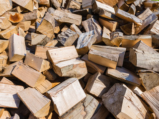 The logs of wood - cut wood - loosely thrown on the pile