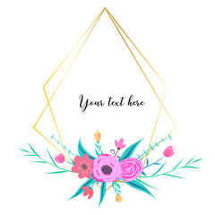Geometric frame with flower. Botanical composition. Decorative element for wedding card. Invitations Vector illustration.