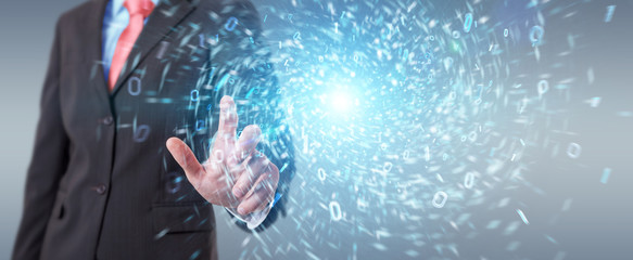 Businessman creating new futuristic energy power source 3D rendering