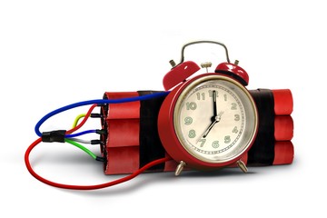 Time bomb with red dynamite pack and alarm clock