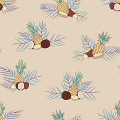 Vector Pina Colada Compositions on Beige seamless pattern background.
