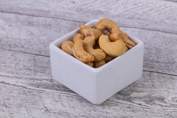 Cashew nuts heap in the bowl