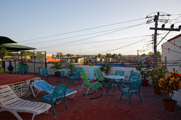 Camaguey, Cuba - July 18, 2018: View of the roof of casa particular in Camaguey in Cuba