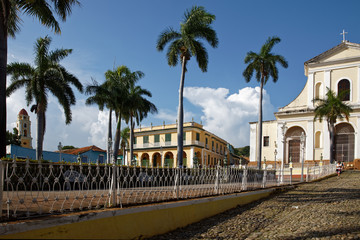 Trinidad, Cuba - July 20, 2018: The Plaza Mayor of Trinidad is a plaza and an open-air museum of Spanish Colonial architecture