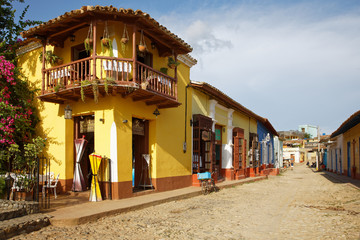 Trinidad, Cuba - July 20, 2018: Colorful traditional houses in the colonial town of Trinidad in Cuba, a UNESCO World Heritage site