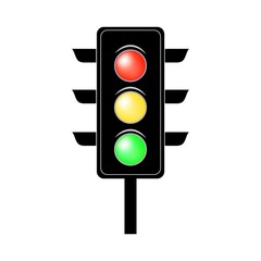 Stoplight sign. Icon traffic light on white background. Symbol regulate movement safety and warning. Electricity semaphore regulate transportation on crossroads urban road. Vector illustration.