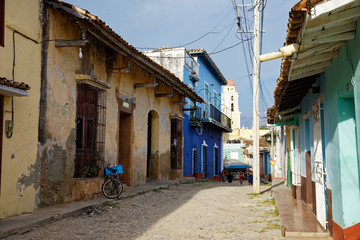Trinidad, Cuba - July 20, 2018: Colorful traditional houses in the colonial town of Trinidad in Cuba, a UNESCO World Heritage site