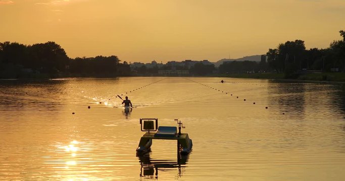 Rowing in the sunset, Jarun lake - Zagreb, Croatia