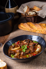classic beef goulash with peppers and onions