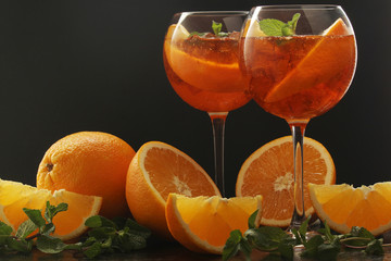 Glasses with aperol spritz cocktail