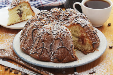 A biscuit cake with chocolate