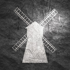 Design of vintage windmill. Emblem with a wooden mill for bakery. Illustration of a village building.