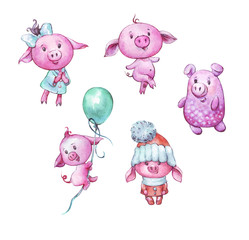 set of cartoon cute pigs