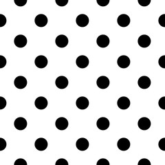 Black polka seamless pattern. Fashion graphic background design. Modern stylish abstract texture. Monochrome template for prints, textiles, wrapping, wallpaper, website etc. Vector illustration.