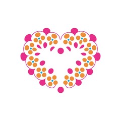 Heart abstract with polka. Red sign on white background. Romantic silhouette symbol linked, join, love, passion, wedding. Colorful mark of valentine day. Design modern element. Vector illustration.