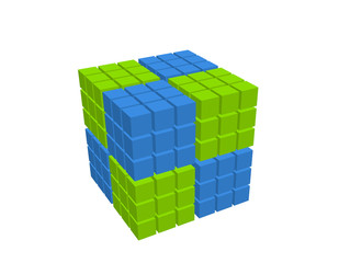 Abstract 3d cube from cubes. Isolated on white background.