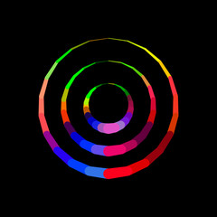 Rings from beams. Isolated on black background. Vector colorful illustration.