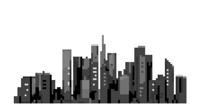 Model of city. Isolated on white. Vector illustration. Pixel art.