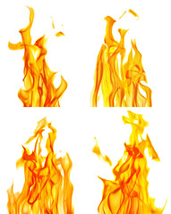 yellow sparks of four bright flames on white